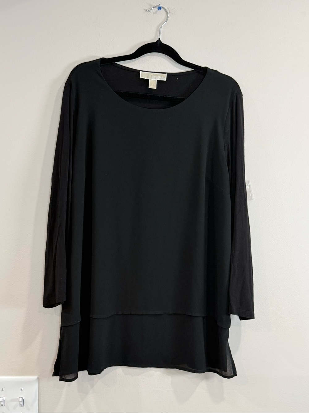 🔥Michael Kors.Black Layered Long-Sleeve Top Size L UC🔥